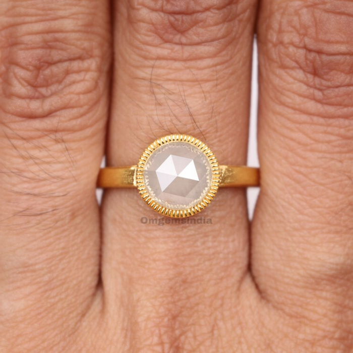 salt and pepper round rose cut diamond ring