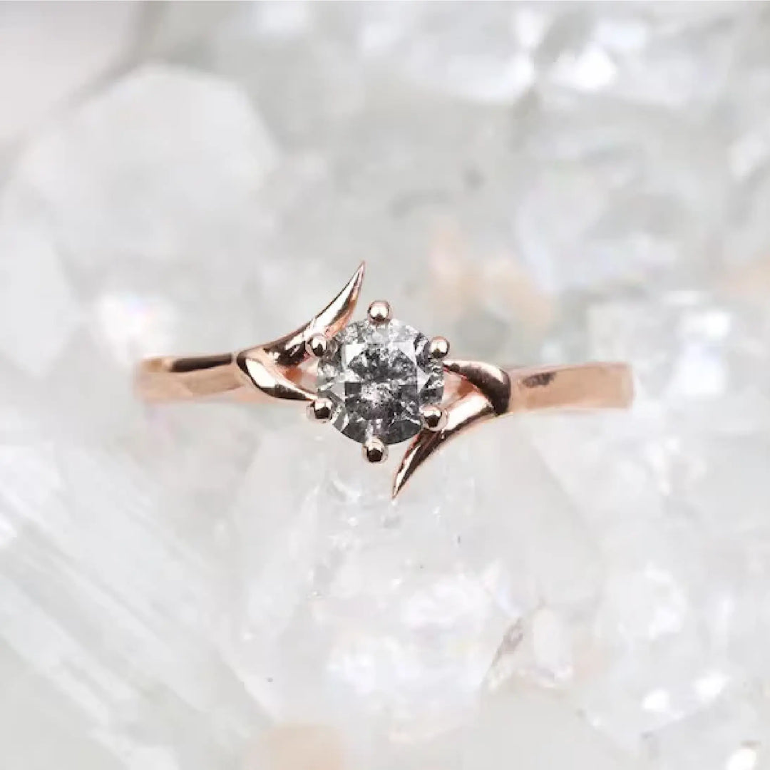 Salt and Pepper Diamond Bypass Engagement Ring - Minimal Carbon