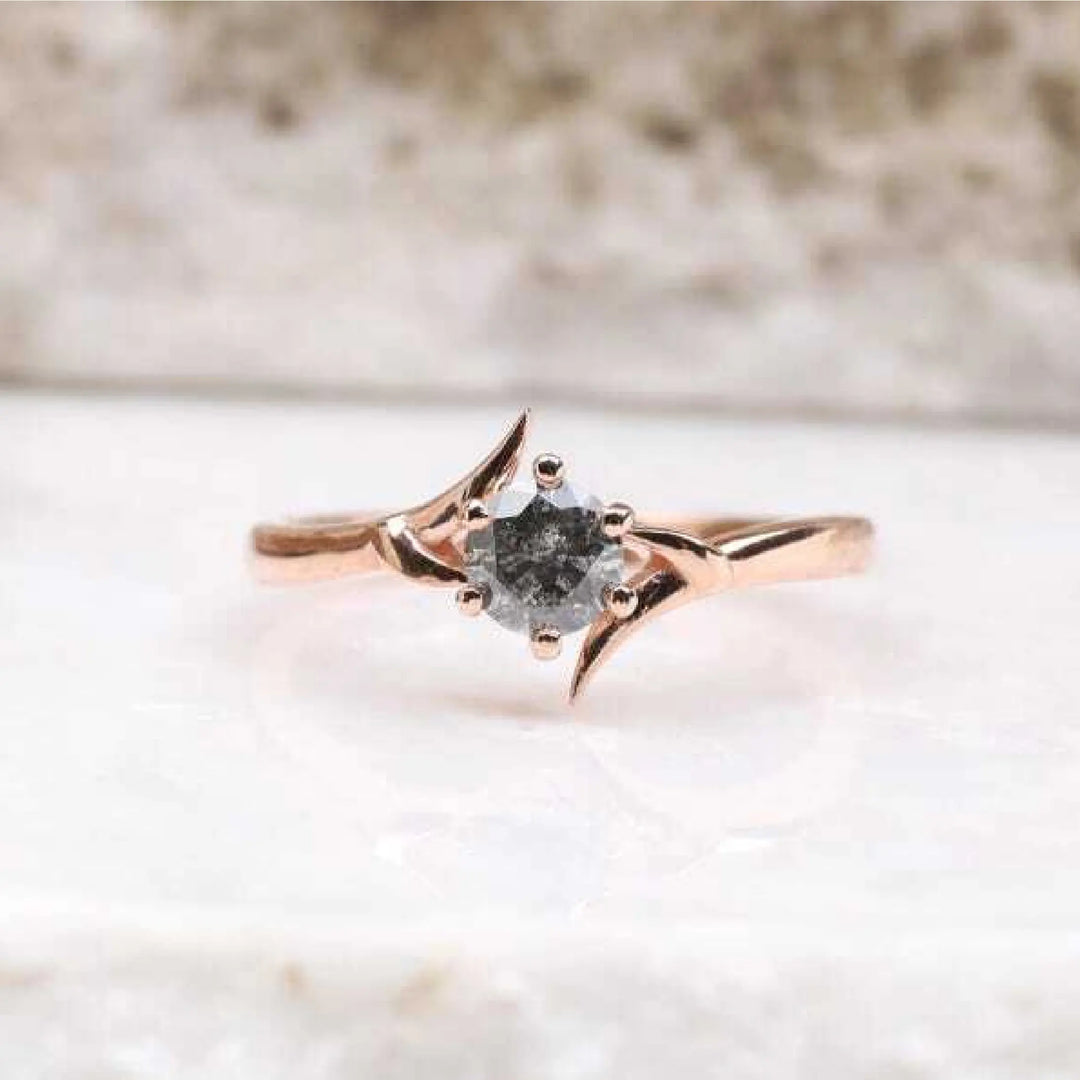 Salt and Pepper Diamond Bypass Engagement Ring - Minimal Carbon