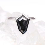 Shield Cut Salt and Pepper Diamond Bezel Set Solitaire Ring - Minimal Carbon