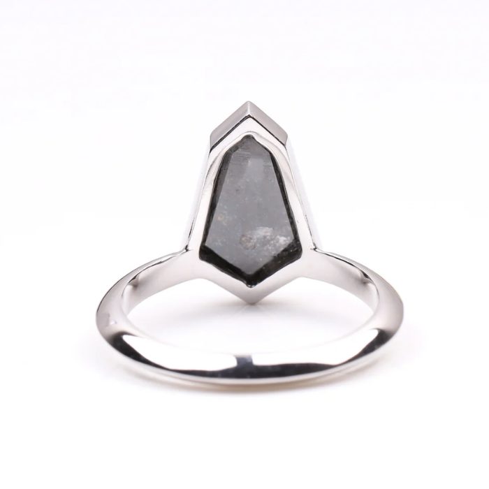 Shield Cut Salt and Pepper Diamond Bezel Set Solitaire Ring - Minimal Carbon