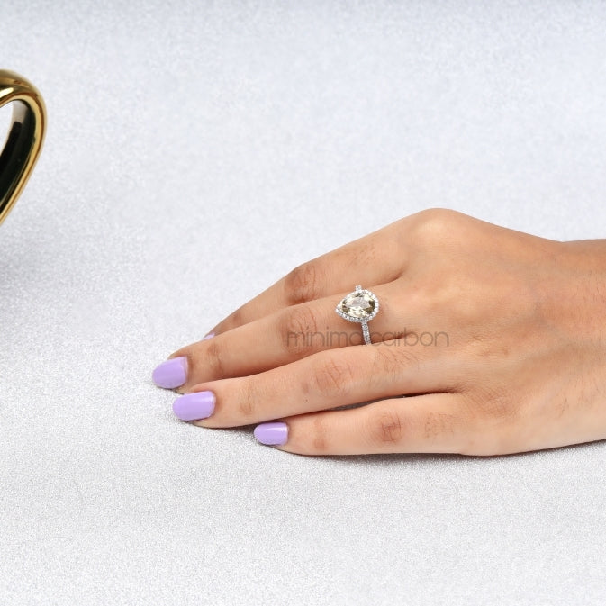Zultanite Pear Ring Halo Engagement Ring - Minimal Carbon