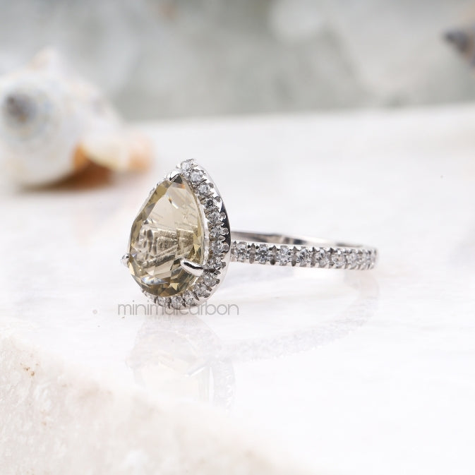 Zultanite Pear Ring Halo Engagement Ring - Minimal Carbon