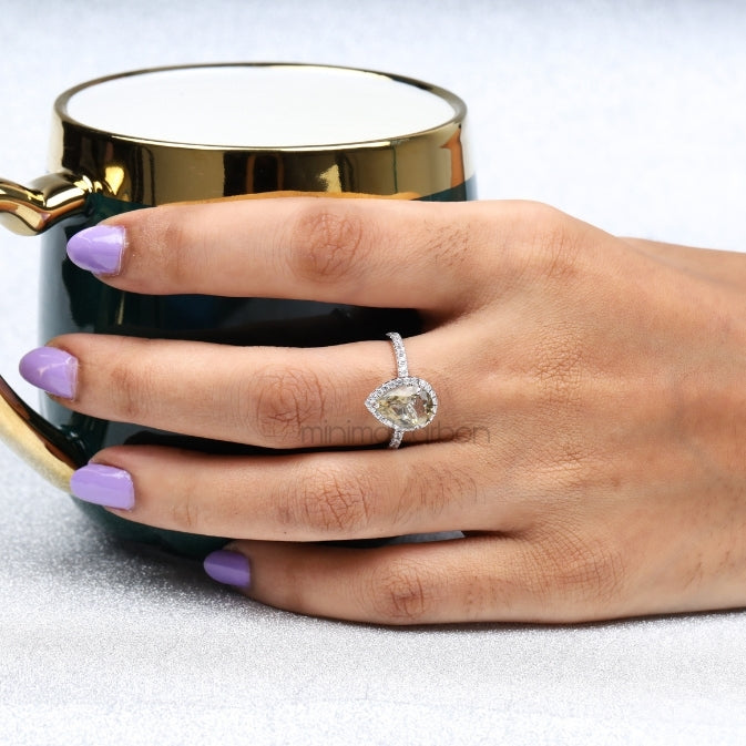Zultanite Pear Ring Halo Engagement Ring - Minimal Carbon