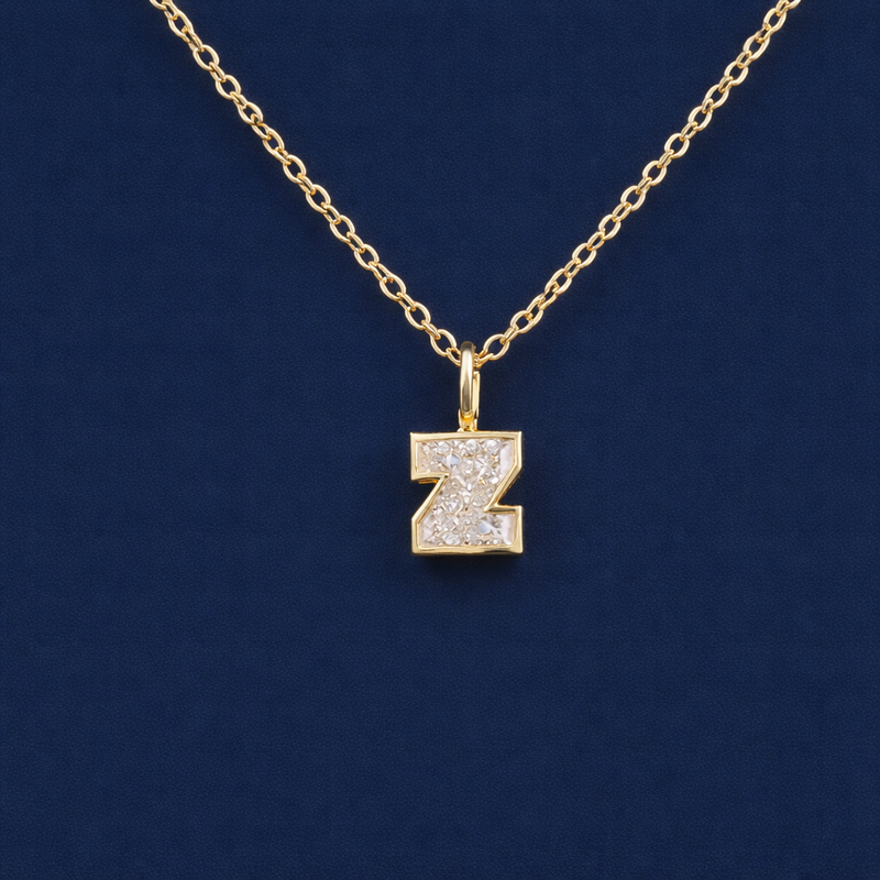 Z Letter Initial Diamond Pendant Solid Gold