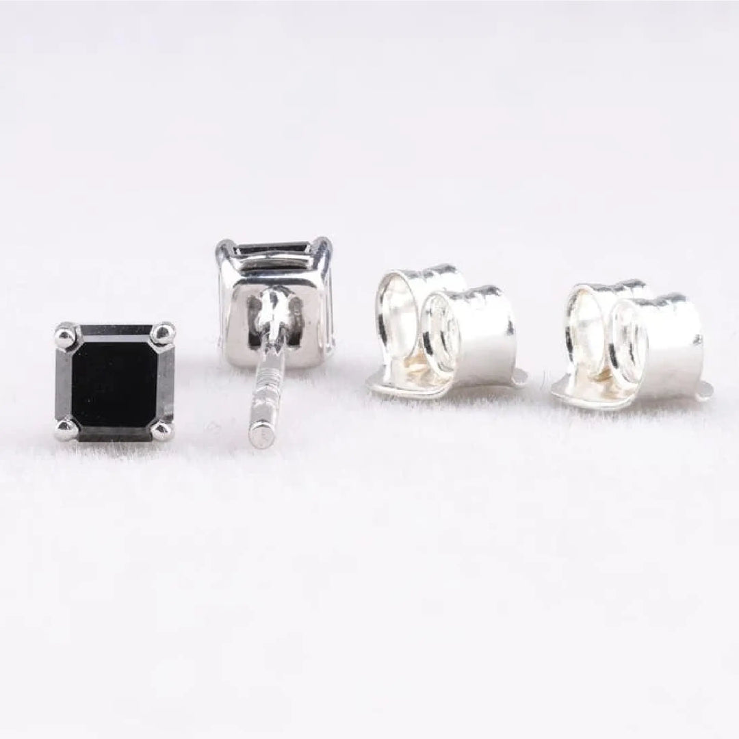 Square Shaped Black Diamond Stud Earrings