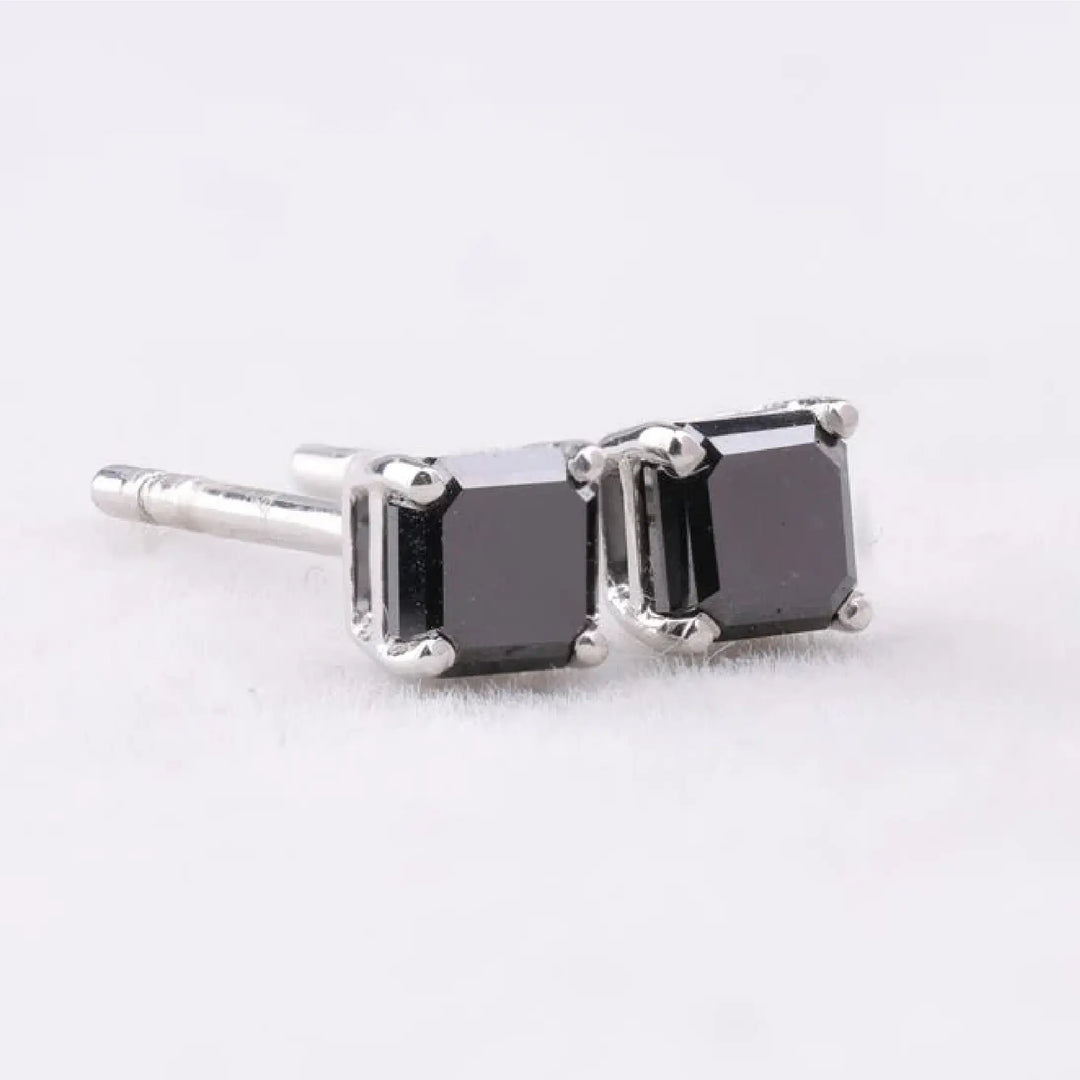 Square Shaped Black Diamond Stud Earrings