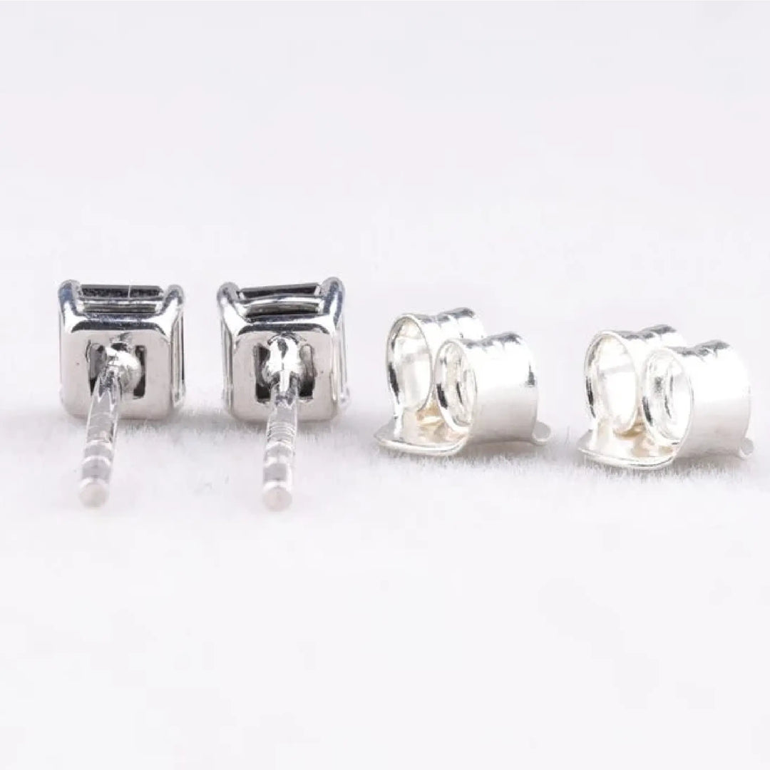 Square Shaped Black Diamond Stud Earrings