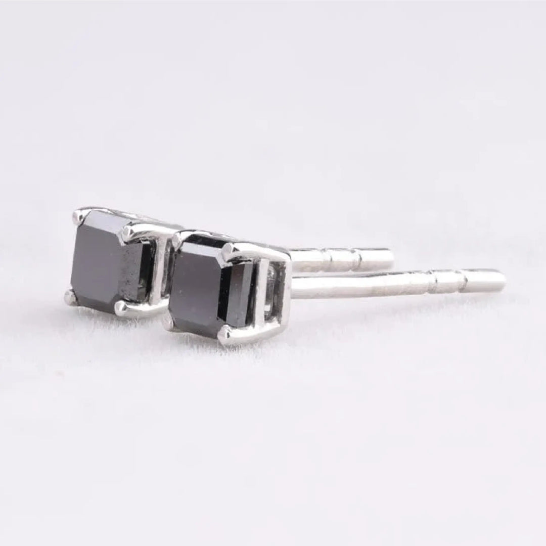 Square Shaped Black Diamond Stud Earrings
