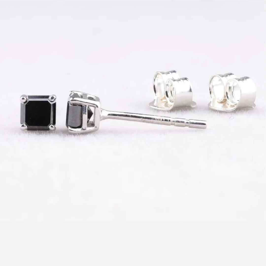 Square Shaped Black Diamond Stud Earrings