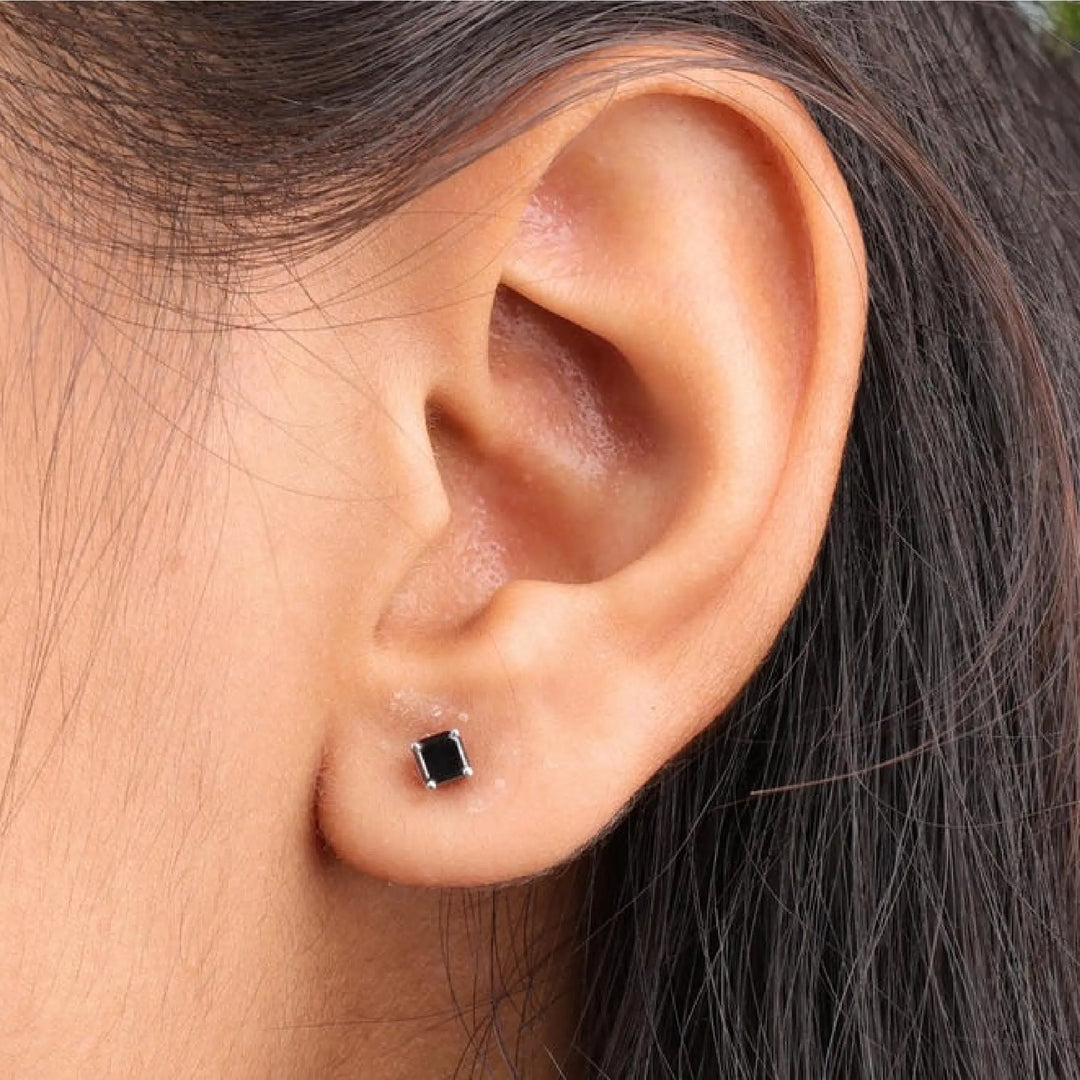 Square Shaped Black Diamond Stud Earrings