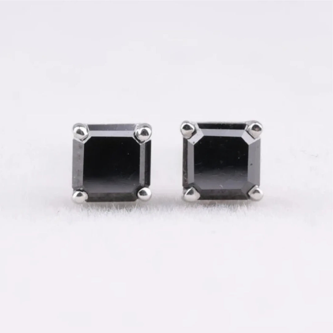 Square Shaped Black Diamond Stud Earrings