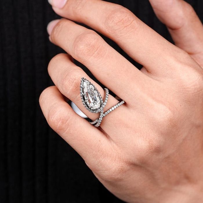 Step Cut Pear Lab Diamond Open Wrap Serpenti Ring