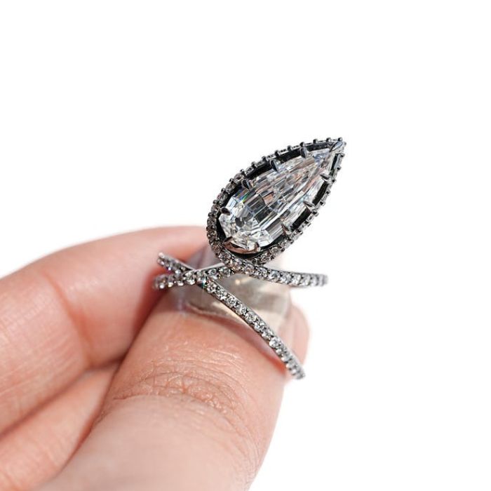 Step Cut Pear Lab Diamond Open Wrap Serpenti Ring
