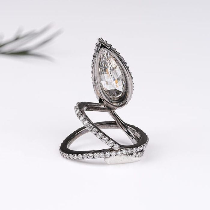 Step Cut Pear Lab Diamond Open Wrap Serpenti Ring