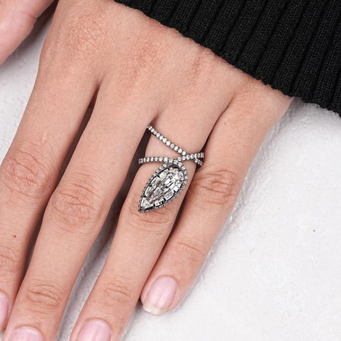 Step Cut Pear Lab Diamond Open Wrap Serpenti Ring