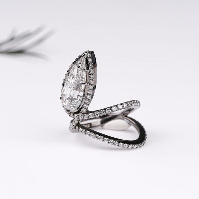 Step Cut Pear Lab Diamond Open Wrap Serpenti Ring