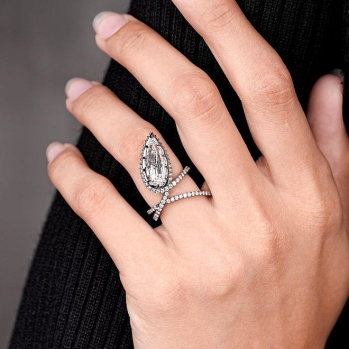 Step Cut Pear Lab Diamond Open Wrap Serpenti Ring