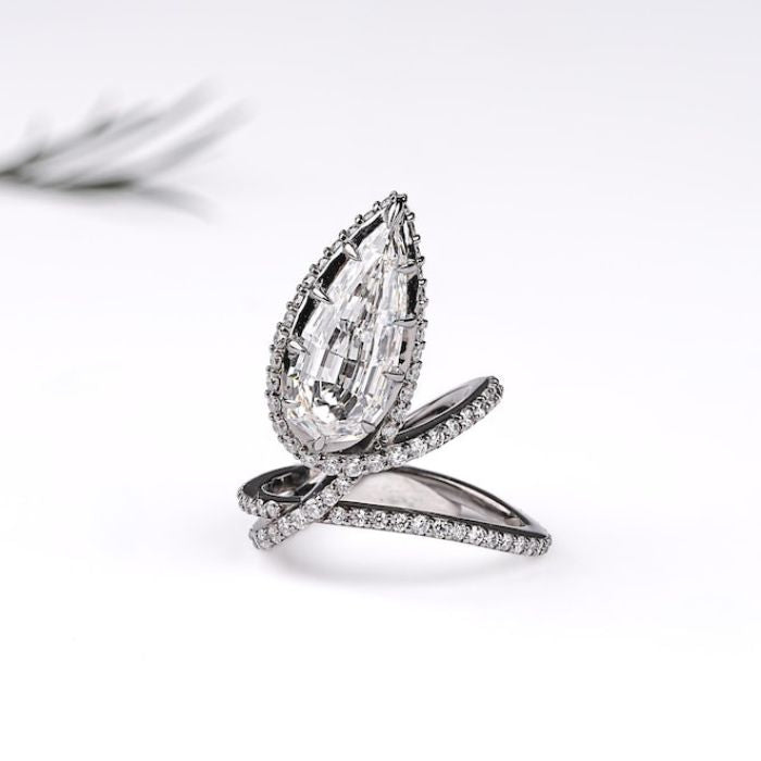 Step Cut Pear Lab Diamond Open Wrap Serpenti Ring
