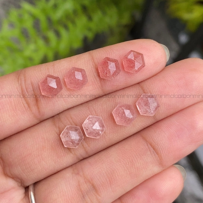 Natural Strawberry Quartz | Hexagon Strawberry Quartz Pair - Minimal Carbon