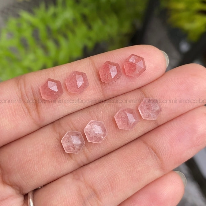 Natural Strawberry Quartz | Hexagon Strawberry Quartz Pair - Minimal Carbon