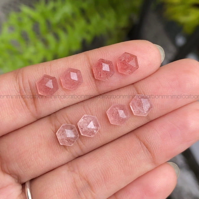 Natural Strawberry Quartz | Hexagon Strawberry Quartz Pair - Minimal Carbon
