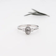 Three Stone Oval Salt Pepper Diamond Engagement Ring