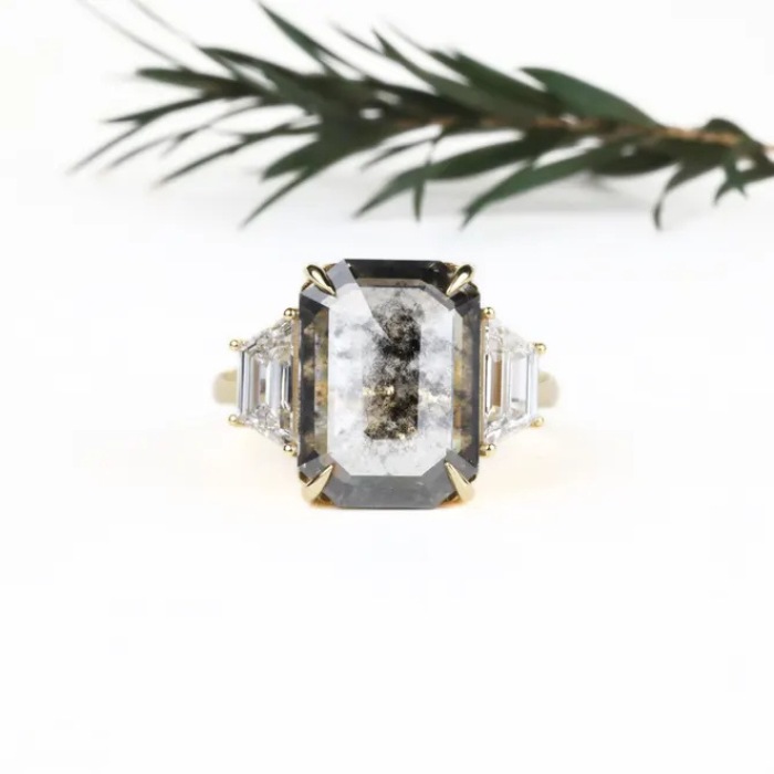Emerald Cut Three Stone Diamond Engagement Ring for Proposal - Minimal Carbon