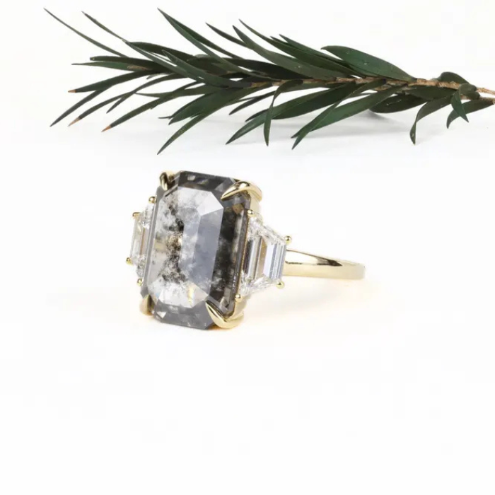 Emerald Cut Three Stone Diamond Engagement Ring for Proposal - Minimal Carbon