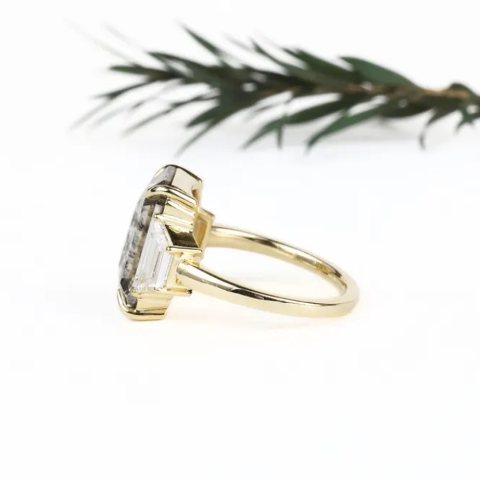 Emerald Cut Three Stone Diamond Engagement Ring for Proposal - Minimal Carbon