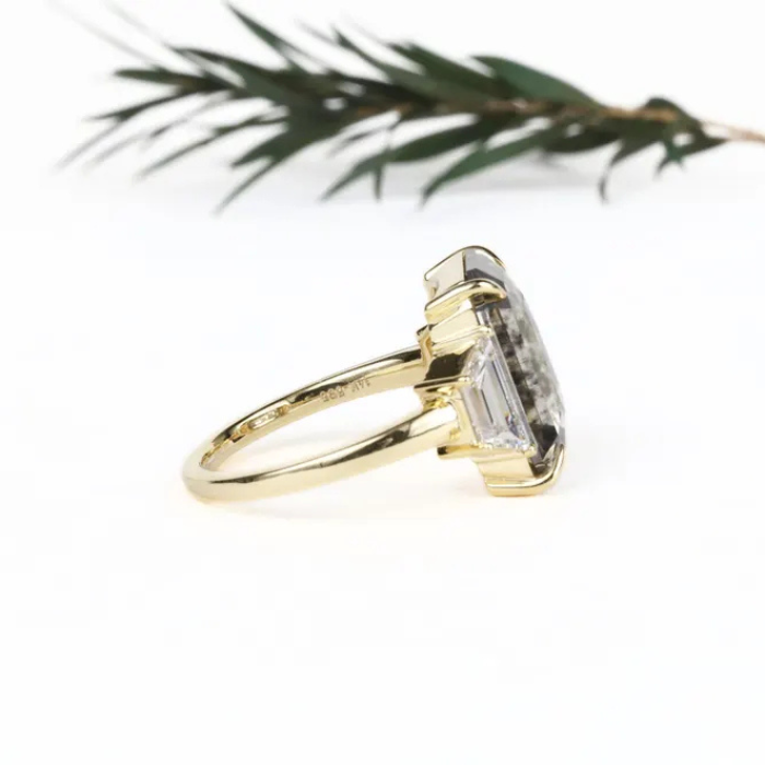 Emerald Cut Three Stone Diamond Engagement Ring for Proposal - Minimal Carbon