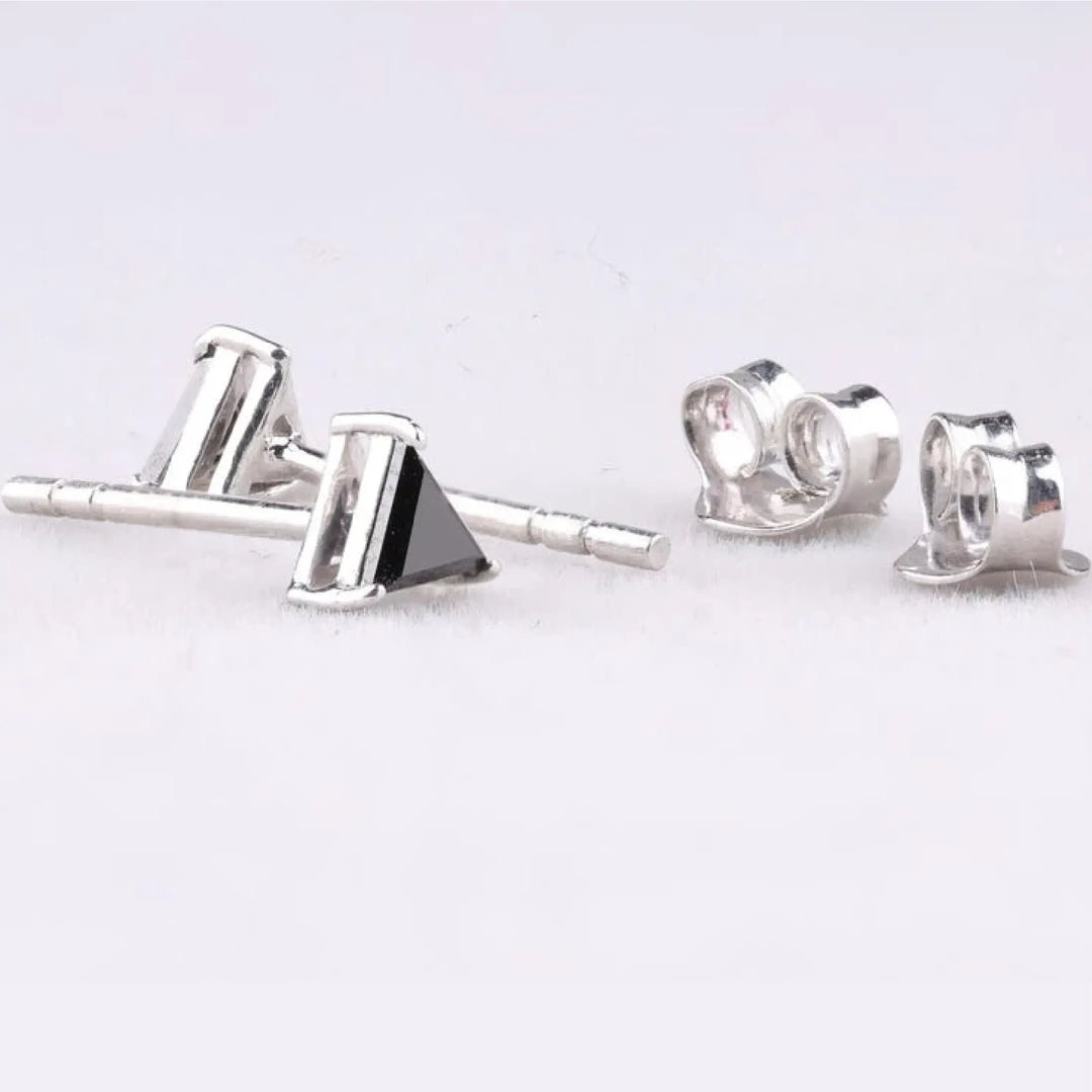 Triangle Shaped Black Diamond Stud Earrings