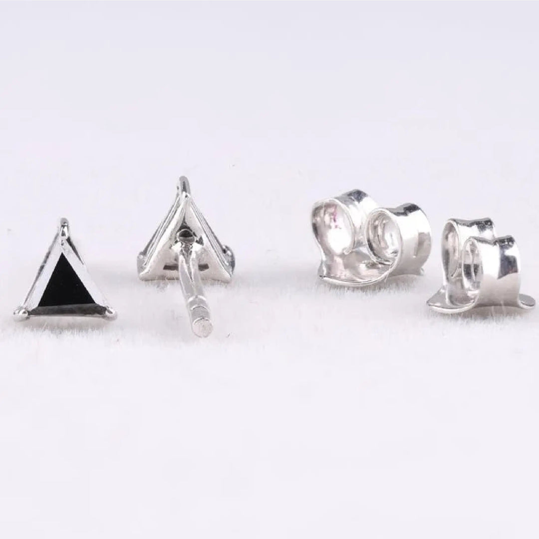 Triangle Shaped Black Diamond Stud Earrings