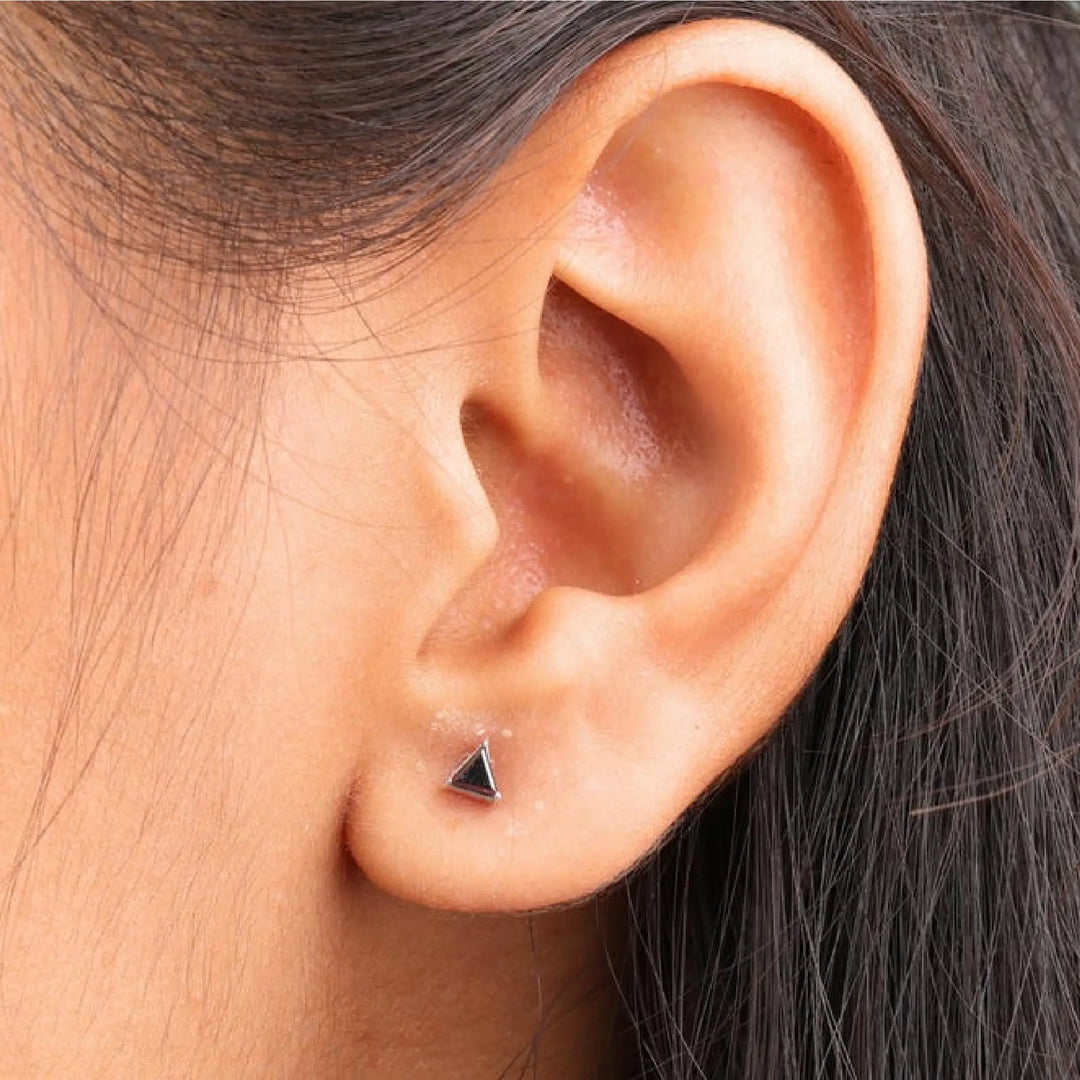 Triangle Shaped Black Diamond Stud Earrings