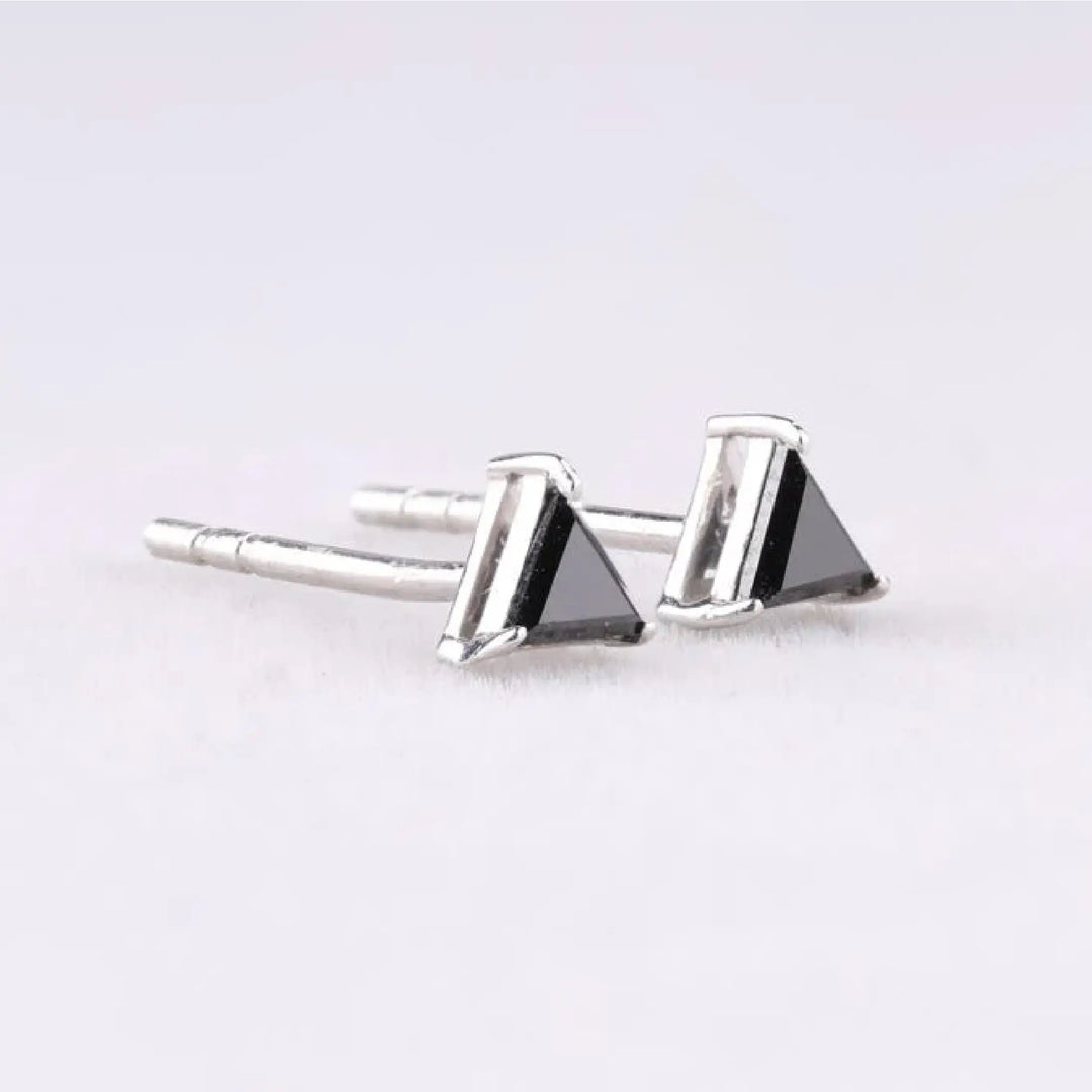 Triangle Shaped Black Diamond Stud Earrings
