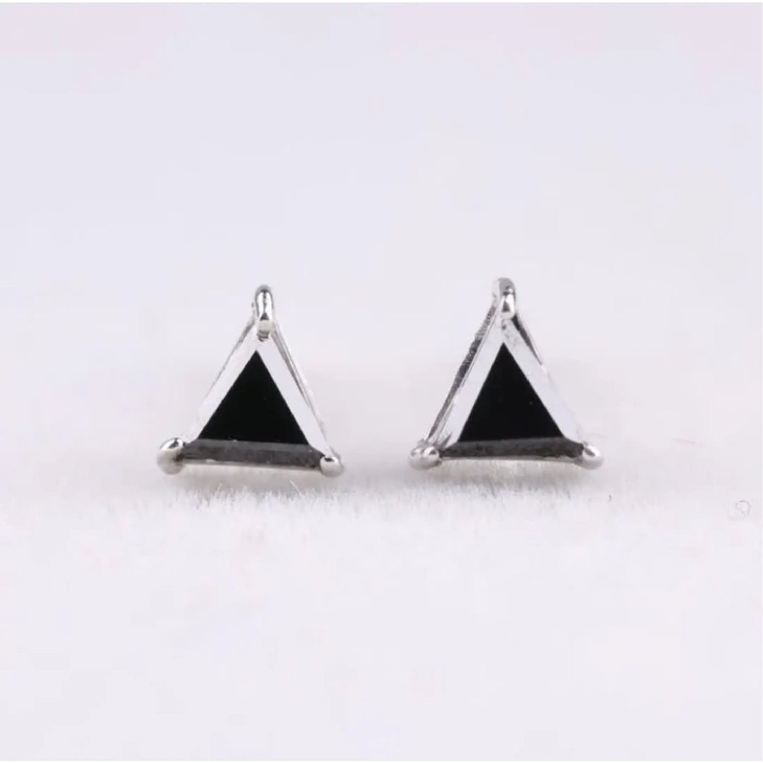 Triangle Shaped Black Diamond Stud Earrings