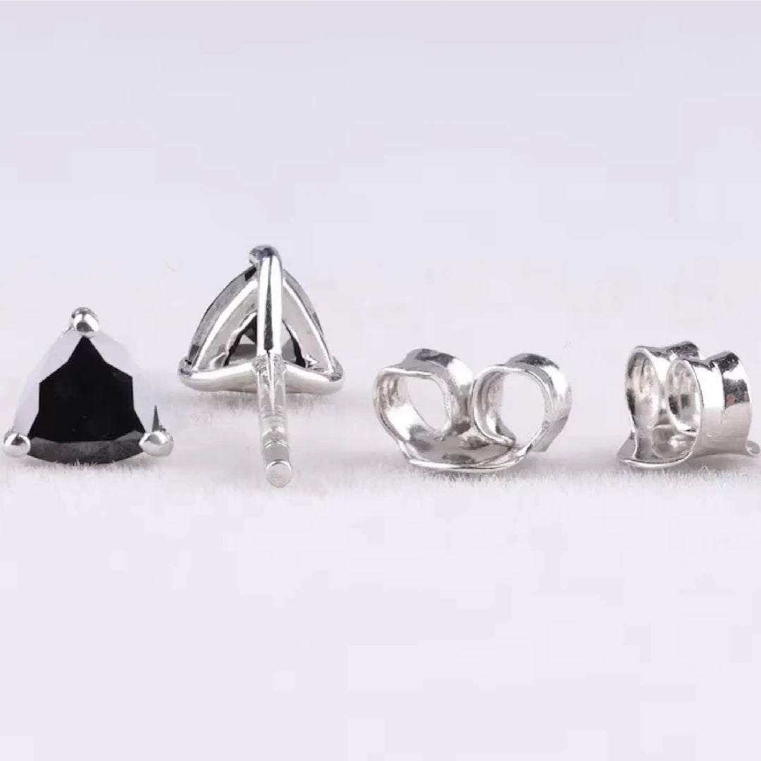 Trillion Cut Black Diamond Stud Earrings