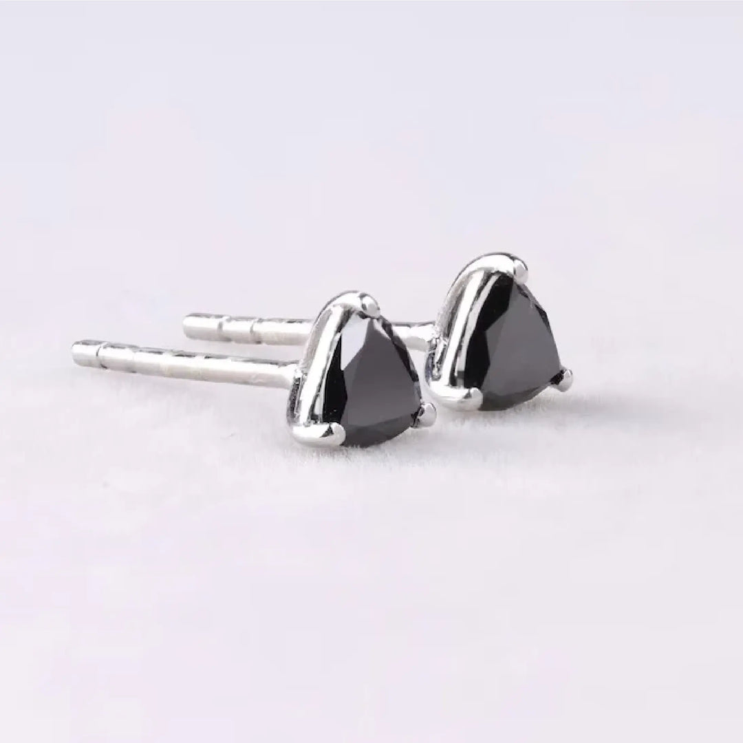 Trillion Cut Black Diamond Stud Earrings