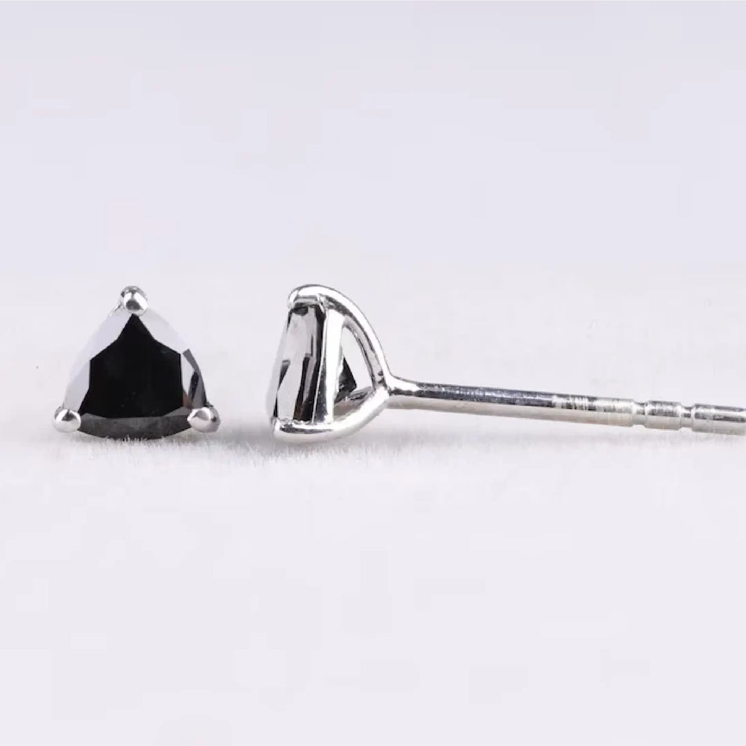 Trillion Cut Black Diamond Stud Earrings