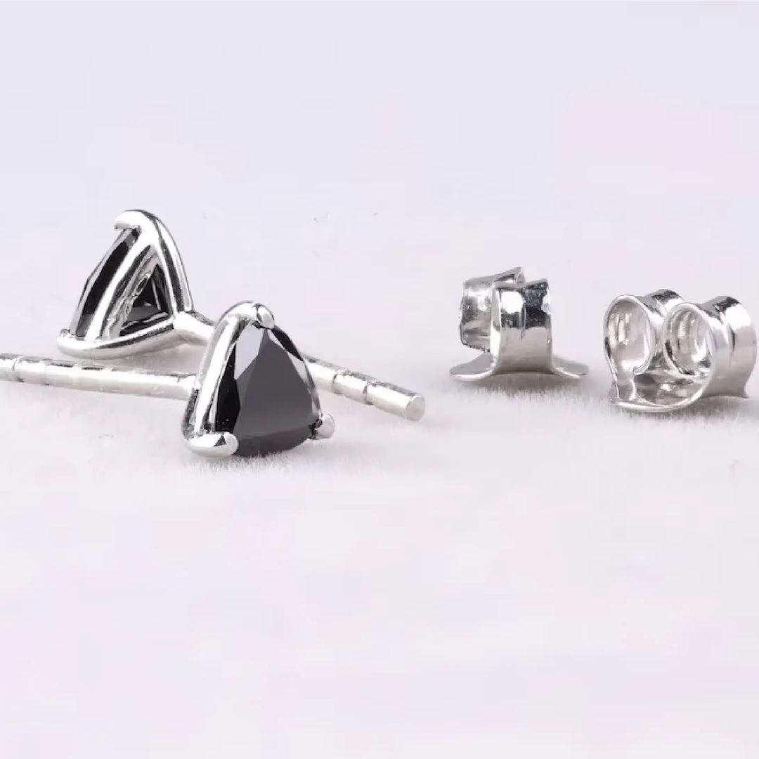 Trillion Cut Black Diamond Stud Earrings