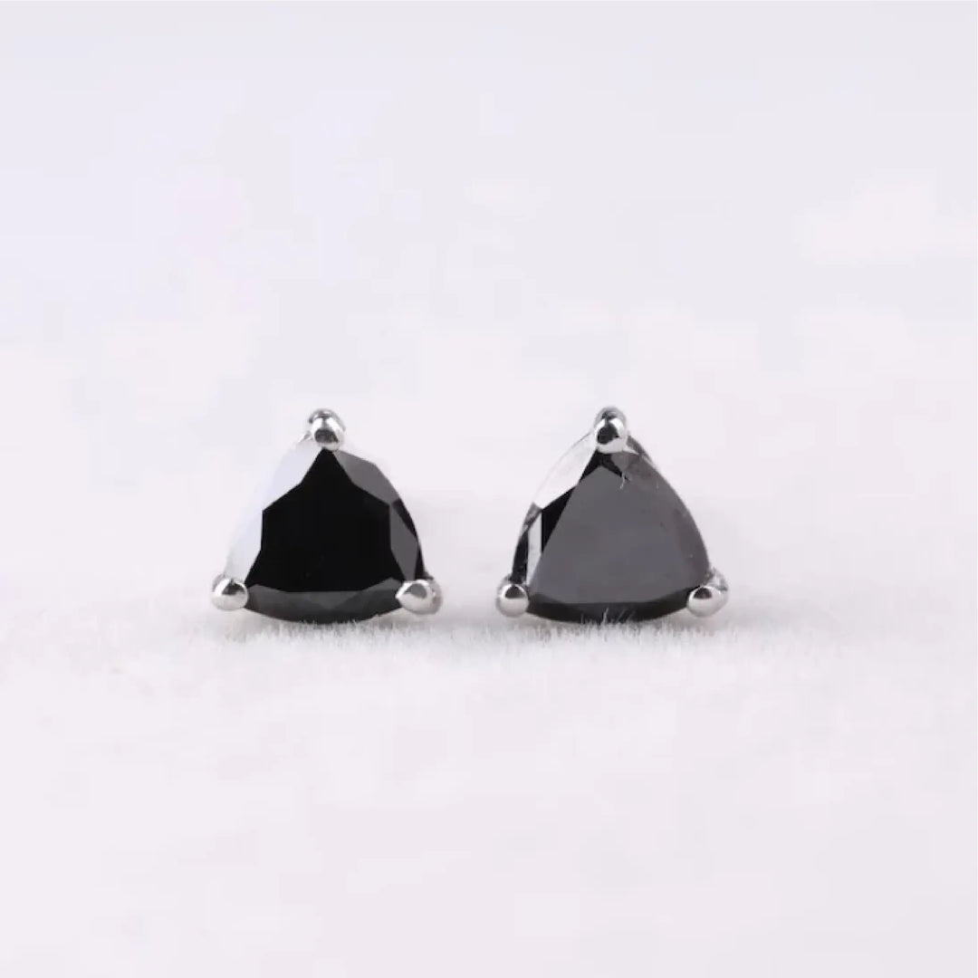 Trillion Cut Black Diamond Stud Earrings