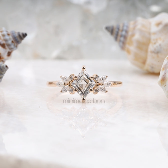 Kite Cut Salt and Pepper Lab Diamond Bridal Ring
