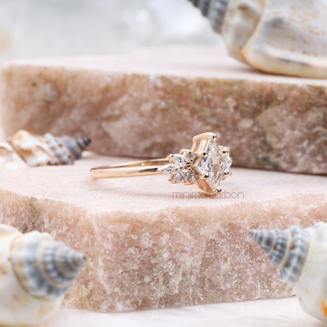 Kite Cut Salt and Pepper Lab Diamond Bridal Ring