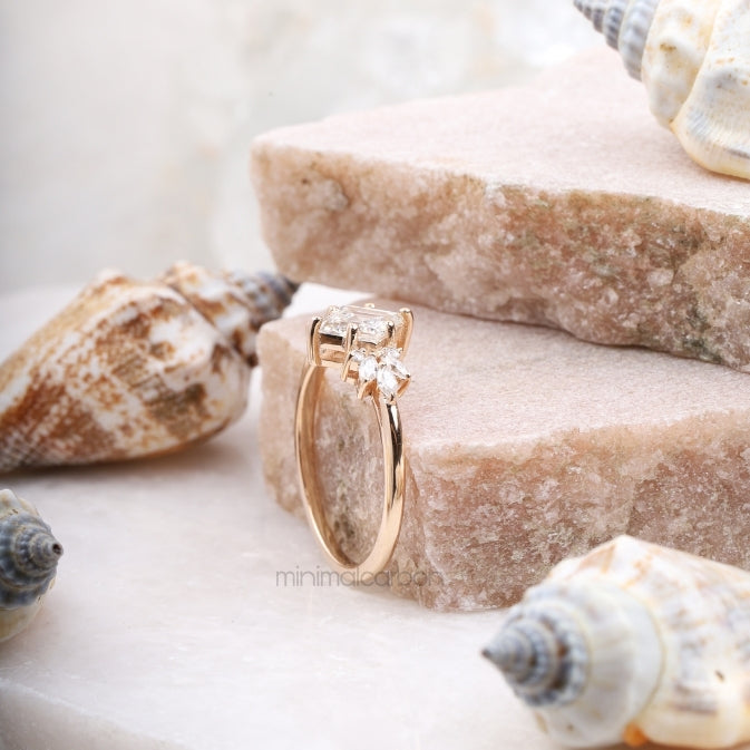 Kite Cut Salt and Pepper Lab Diamond Bridal Ring