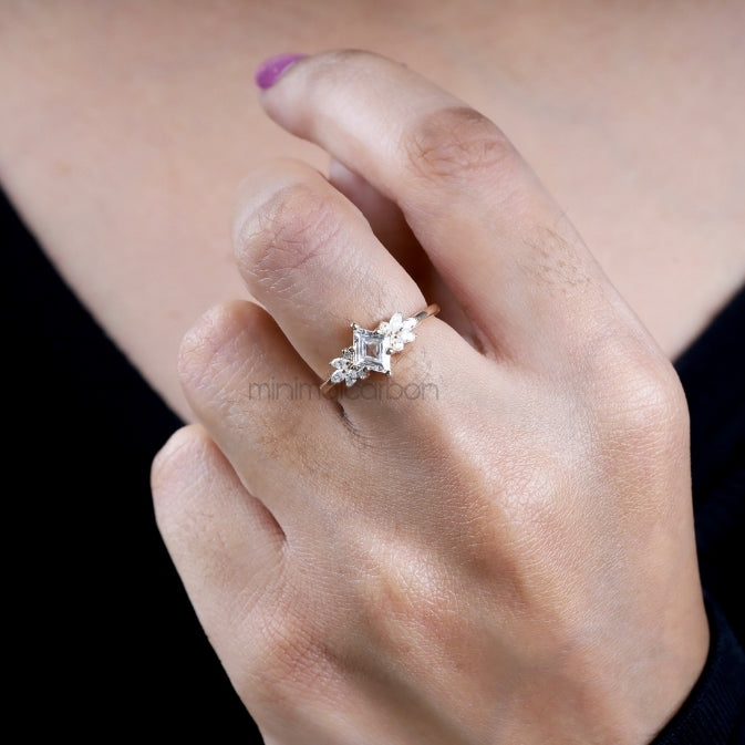 Kite Cut Salt and Pepper Lab Diamond Bridal Ring