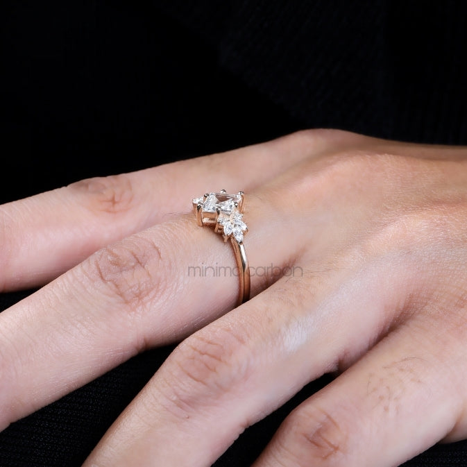Kite Cut Salt and Pepper Lab Diamond Bridal Ring