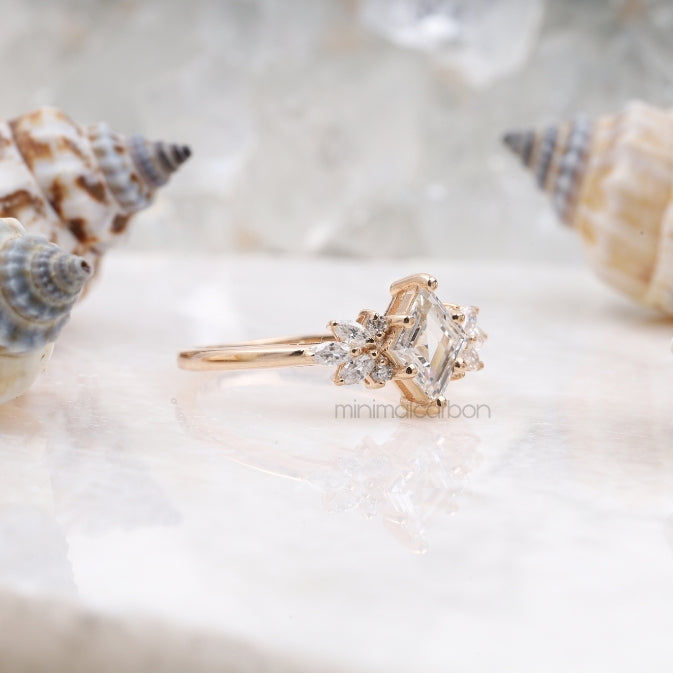 Kite Cut Salt and Pepper Lab Diamond Bridal Ring