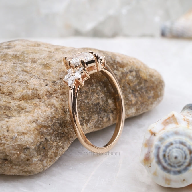 Kite Cut Salt and Pepper Lab Diamond Bridal Ring