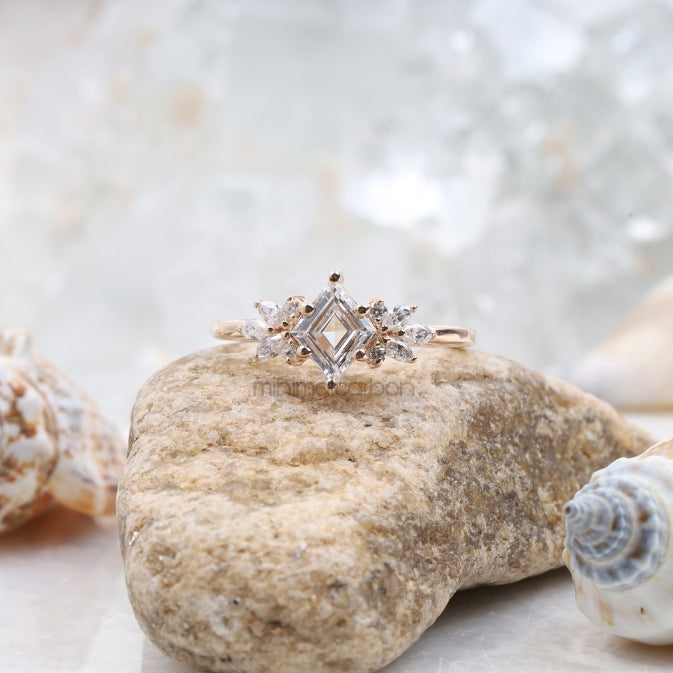 Kite Cut Salt and Pepper Lab Diamond Bridal Ring