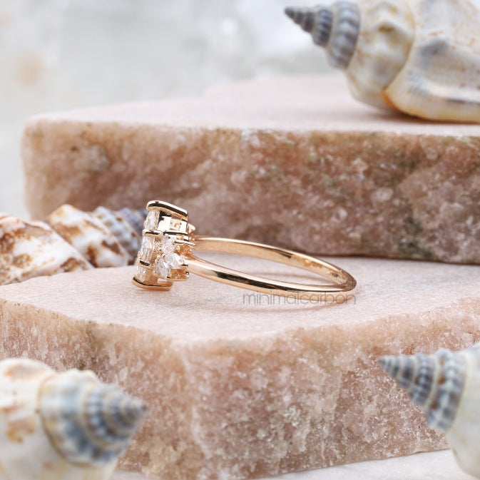 Kite Cut Salt and Pepper Lab Diamond Bridal Ring